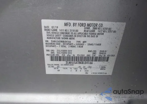 2019 Lincoln Mkt Reserve из США, поврежденный, VIN 2LMHJ5AT8KBL04166